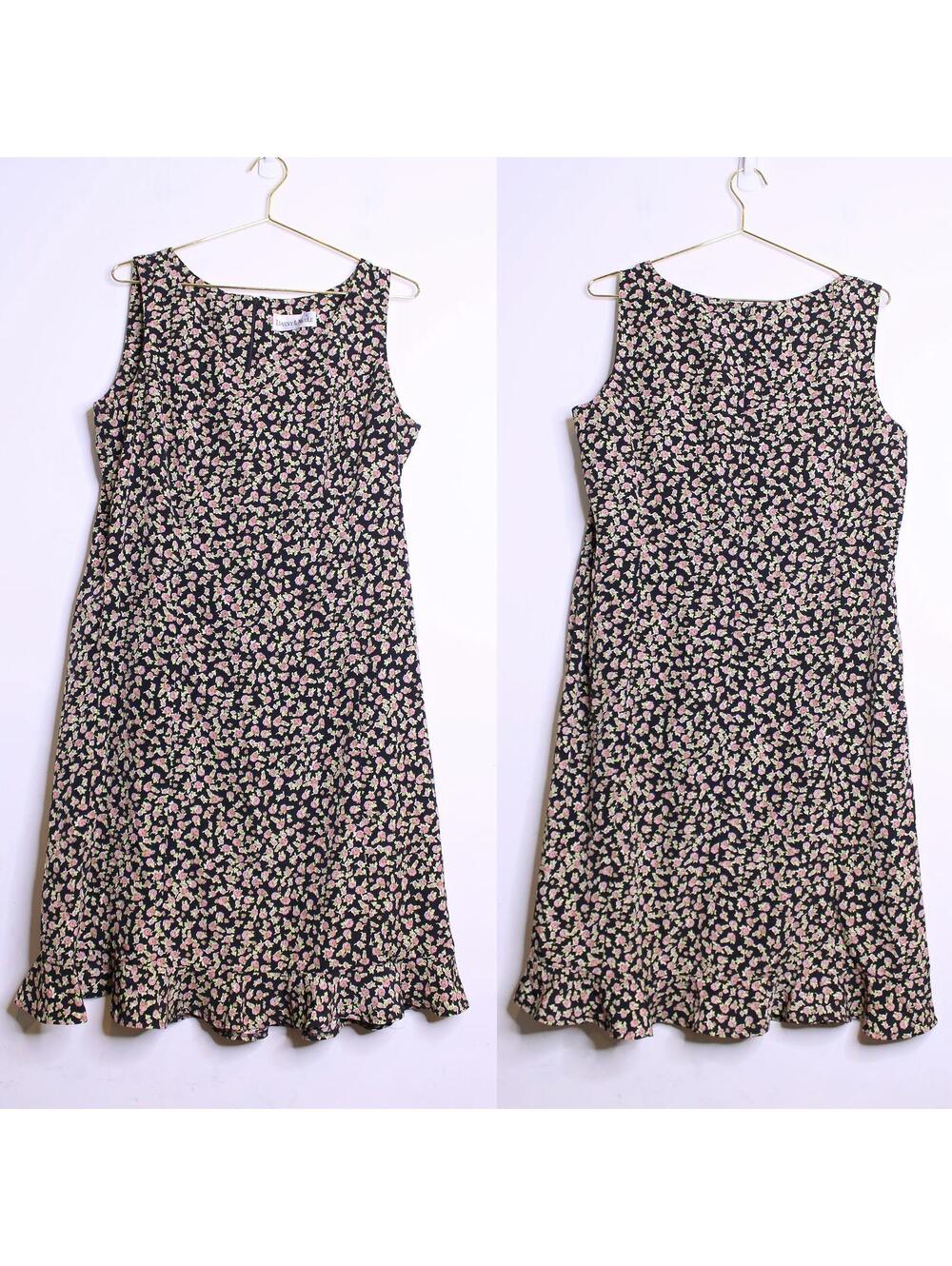 Danny & Nicole Black with Pink Florals Sleeveless A Line Dress - Medium